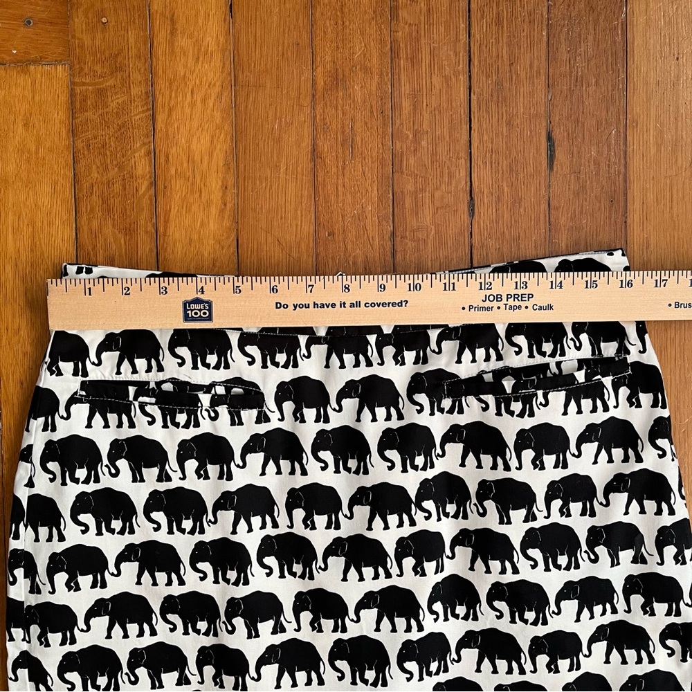 Hatley Sateen Elephant Pencil Skirt Sz 8 Black & White Pockets Lined Artsy Boho - Picture 14 of 15